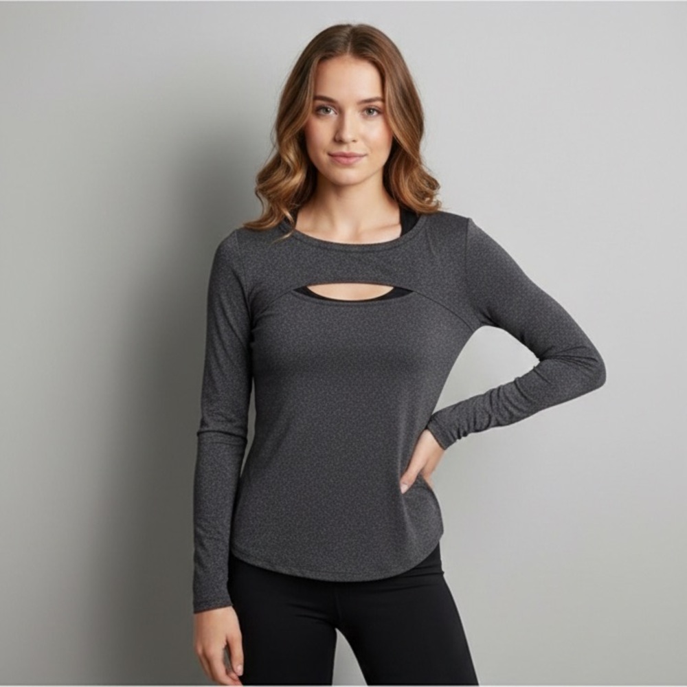 Express Shimmering Charcoal Long Sleeve Top